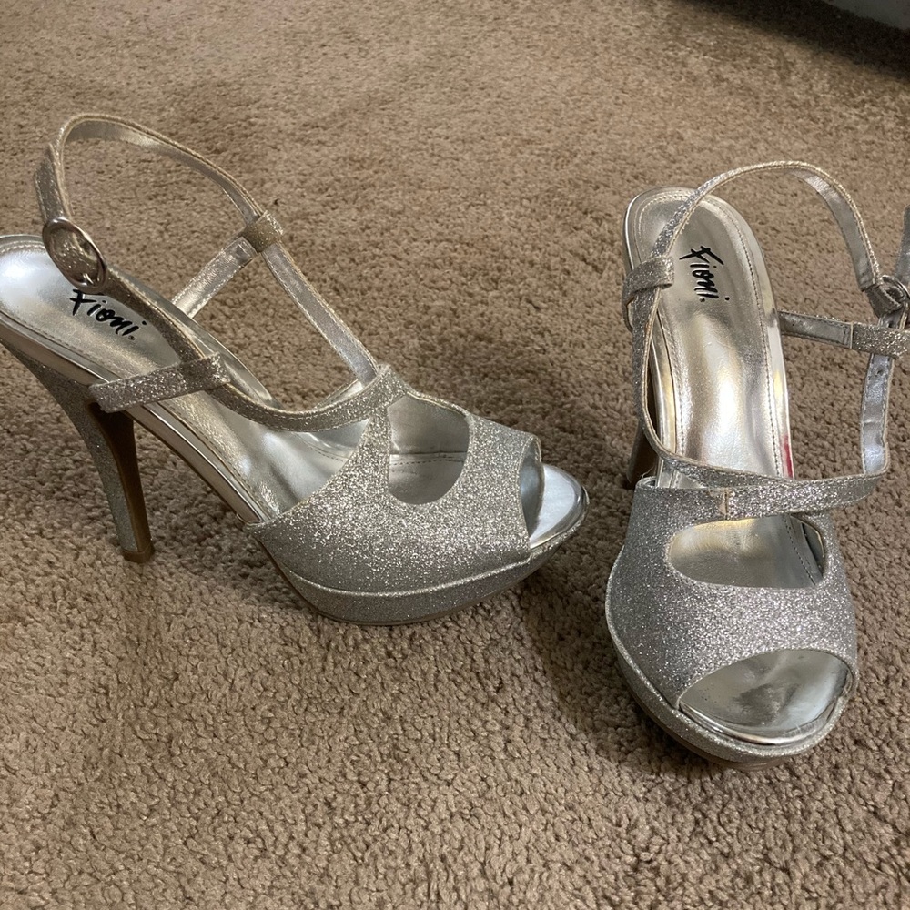Silver glitter heels